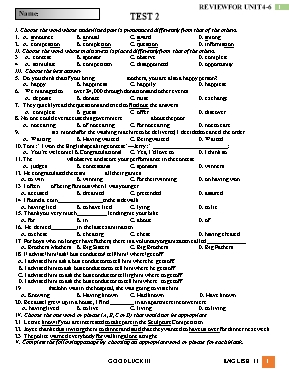 Đề kiểm tra 1 tiết số 2 môn Tiếng Anh Lớp 11